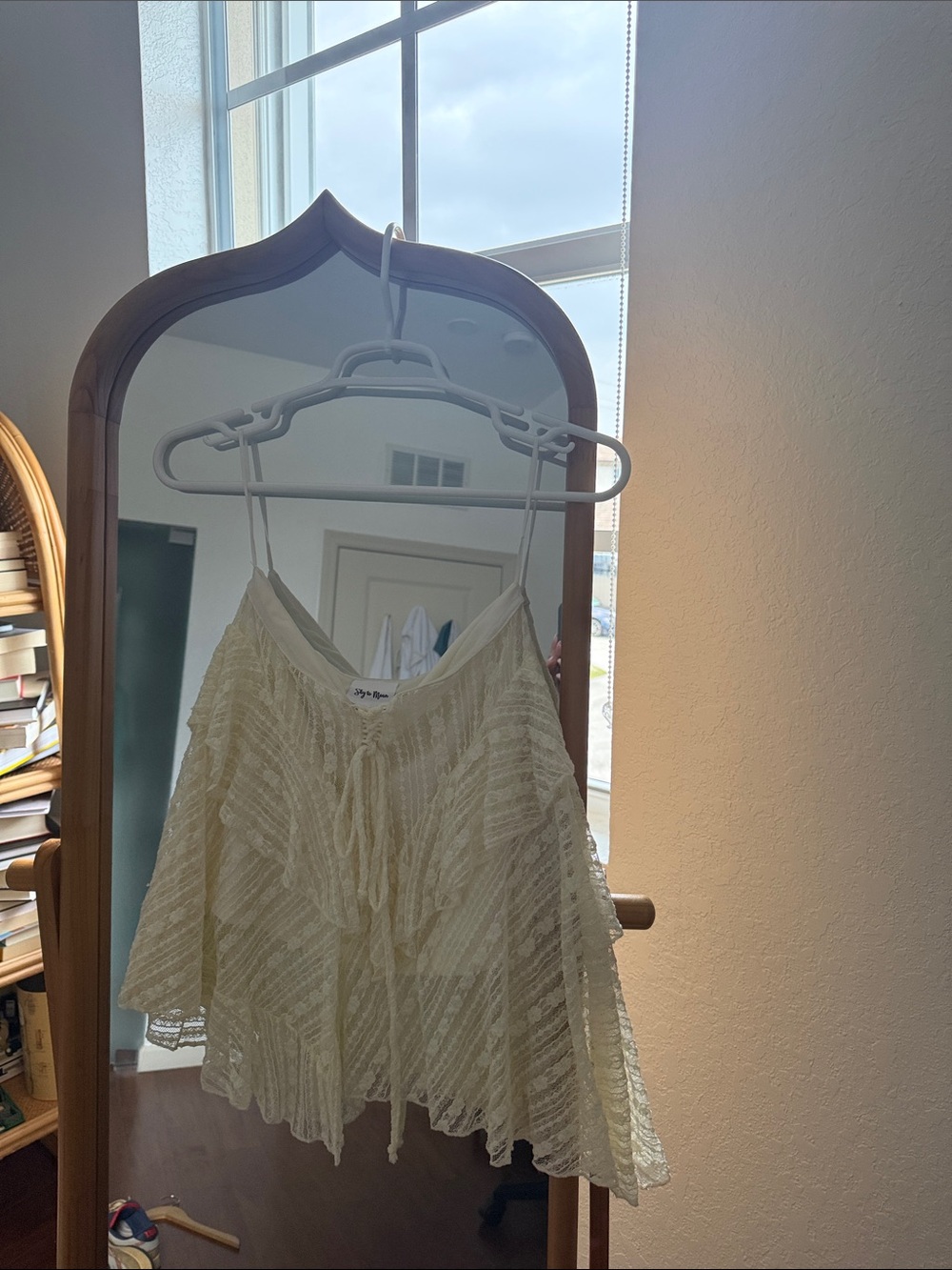 Light Cream Lace Mini Skirt with Ruffle Hem